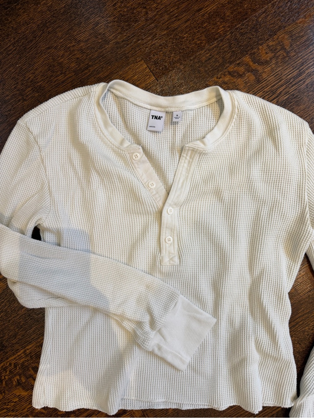 TNA Cream Waffle Henley Long Sleeve Shirt